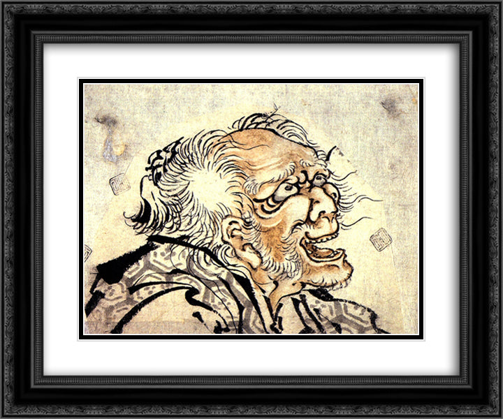 Head of an old man 24x20 Black Ornate Wood Framed Art Print Poster with Double Matting by Hokusai, Katsushika