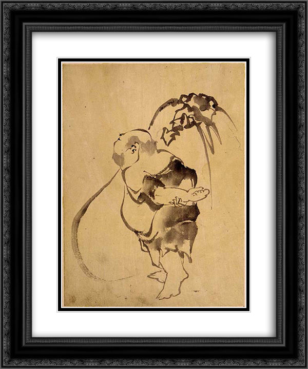 Hotei 20x24 Black Ornate Wood Framed Art Print Poster with Double Matting by Hokusai, Katsushika