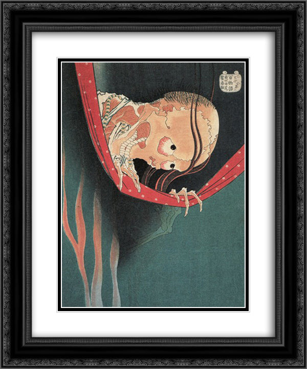 Hyaku monogatari Kohada Koheiji 20x24 Black Ornate Wood Framed Art Print Poster with Double Matting by Hokusai, Katsushika