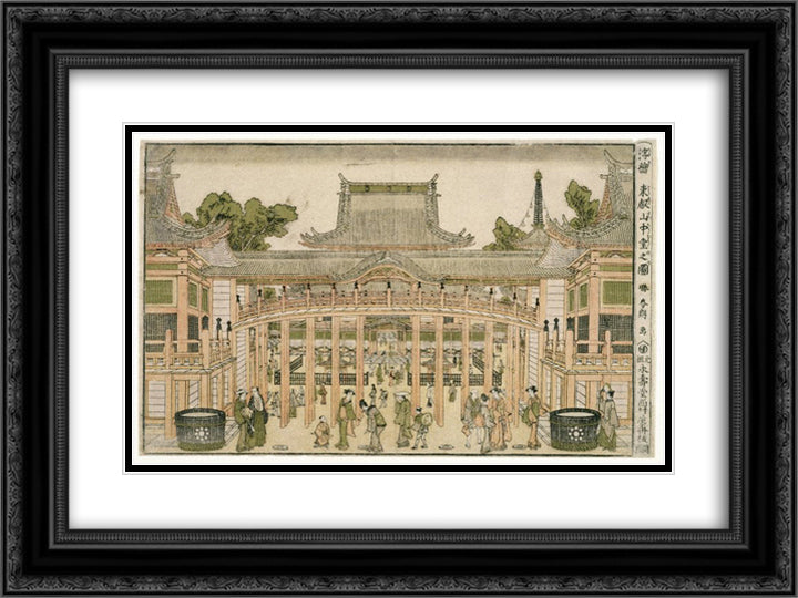 Inside the Courtyard of the Toeizan Temple at Ueno 24x18 Black Ornate Wood Framed Art Print Poster with Double Matting by Hokusai, Katsushika