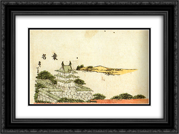 Kuwana 24x18 Black Ornate Wood Framed Art Print Poster with Double Matting by Hokusai, Katsushika