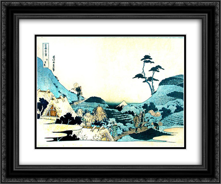 Landscape with two falconers 24x20 Black Ornate Wood Framed Art Print Poster with Double Matting by Hokusai, Katsushika