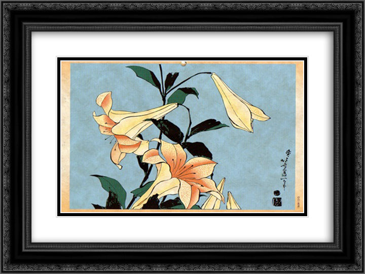 Lilly 24x18 Black Ornate Wood Framed Art Print Poster with Double Matting by Hokusai, Katsushika