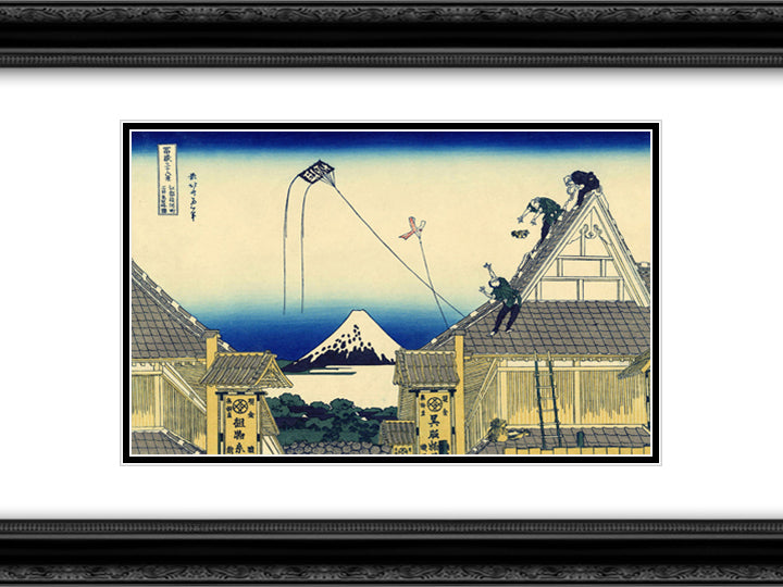 Mitsui Shop on Suruga Street in Edo 24x18 Black Ornate Wood Framed Art Print Poster with Double Matting by Hokusai, Katsushika