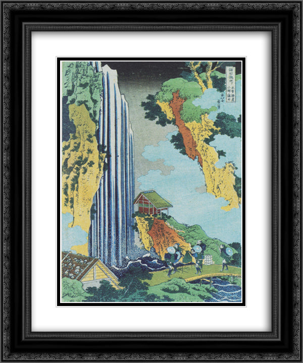 Ono waterfall at Kisokaido 20x24 Black Ornate Wood Framed Art Print Poster with Double Matting by Hokusai, Katsushika