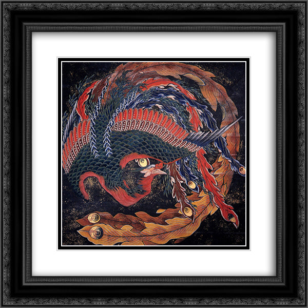 Phoenix 20x20 Black Ornate Wood Framed Art Print Poster with Double Matting by Hokusai, Katsushika