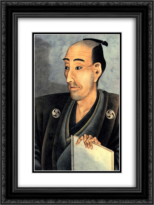Portrait of a man of noble birth with a book 18x24 Black Ornate Wood Framed Art Print Poster with Double Matting by Hokusai, Katsushika