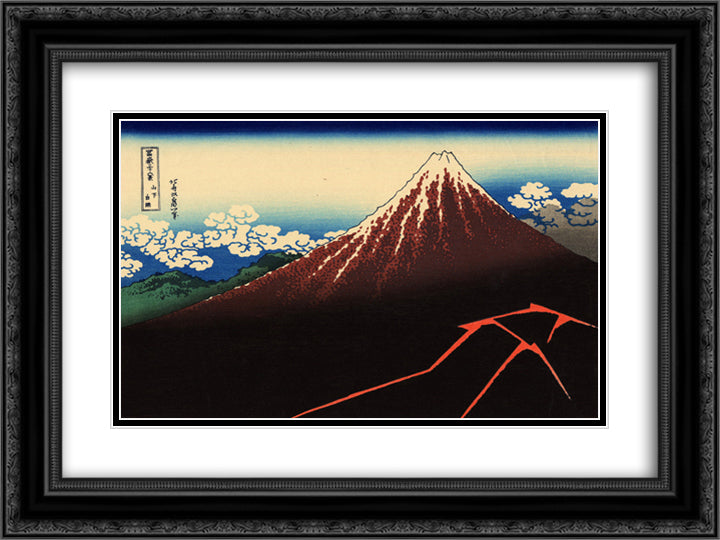 Rainstorm beneath the Summit 24x18 Black Ornate Wood Framed Art Print Poster with Double Matting by Hokusai, Katsushika