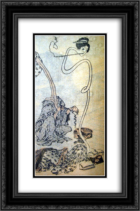 Rokurokubi 16x24 Black Ornate Wood Framed Art Print Poster with Double Matting by Hokusai, Katsushika