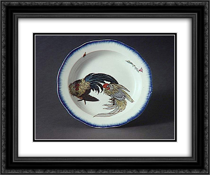 Round dish with scalloped edge 24x20 Black Ornate Wood Framed Art Print Poster with Double Matting by Hokusai, Katsushika