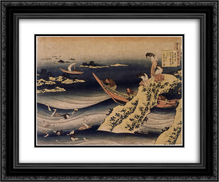 Sangi Takamura, abalone fisherman 24x20 Black Ornate Wood Framed Art Print Poster with Double Matting by Hokusai, Katsushika