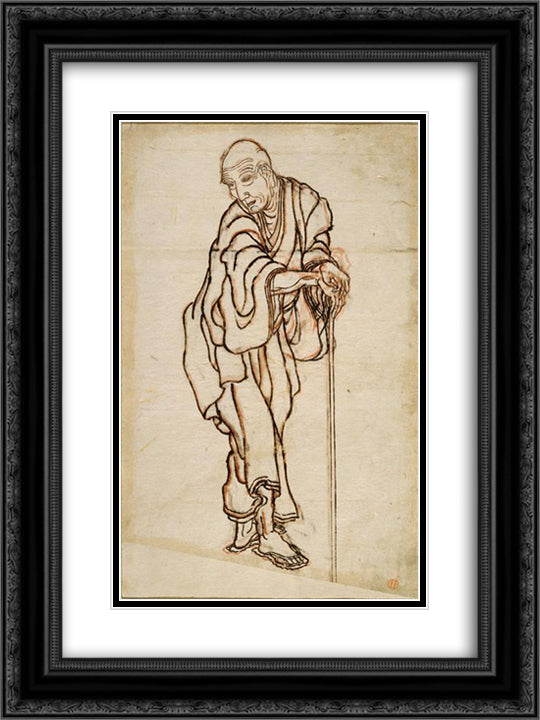 Self-portrait in the age of an old man 18x24 Black Ornate Wood Framed Art Print Poster with Double Matting by Hokusai, Katsushika