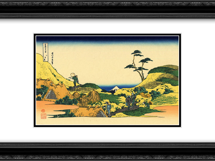 Shimomeguro 24x18 Black Ornate Wood Framed Art Print Poster with Double Matting by Hokusai, Katsushika
