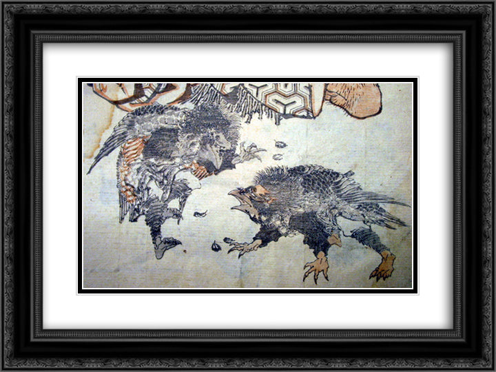 Tengu 24x18 Black Ornate Wood Framed Art Print Poster with Double Matting by Hokusai, Katsushika