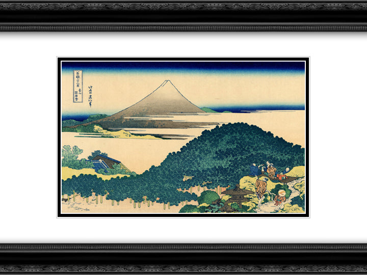 The coast of seven leages in Kamakura 24x18 Black Ornate Wood Framed Art Print Poster with Double Matting by Hokusai, Katsushika
