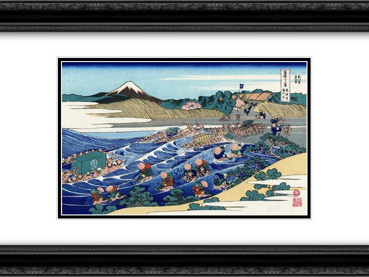The Fuji from Kanaya on the Tokaido 24x18 Black Ornate Wood Framed Art Print Poster with Double Matting by Hokusai, Katsushika
