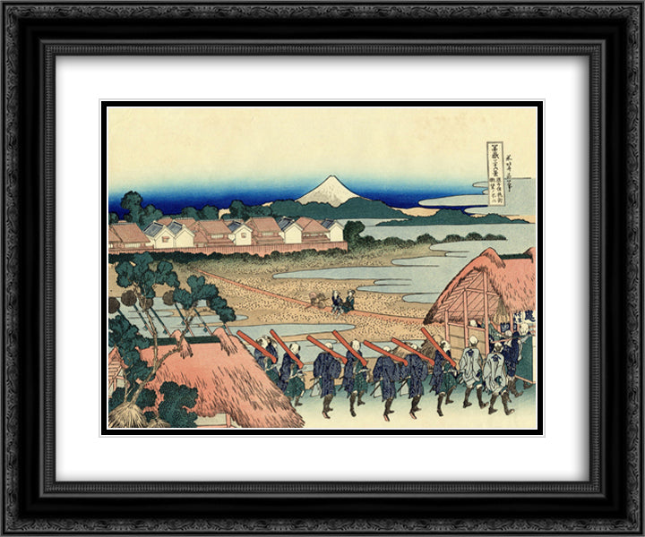 The Fuji seen from the gay quarter in Senju 24x20 Black Ornate Wood Framed Art Print Poster with Double Matting by Hokusai, Katsushika