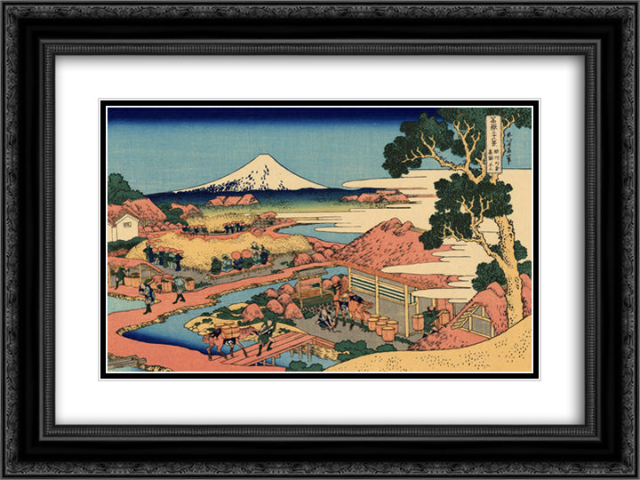The Tea plantation of Katakura in the Suruga province 24x18 Black Ornate Wood Framed Art Print Poster with Double Matting by Hokusai, Katsushika