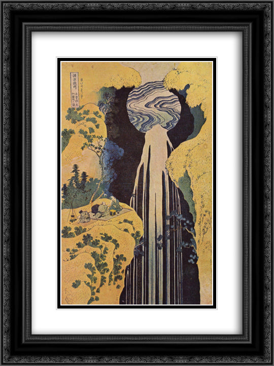 The waterfall of Amida behind the Kiso Road 18x24 Black Ornate Wood Framed Art Print Poster with Double Matting by Hokusai, Katsushika