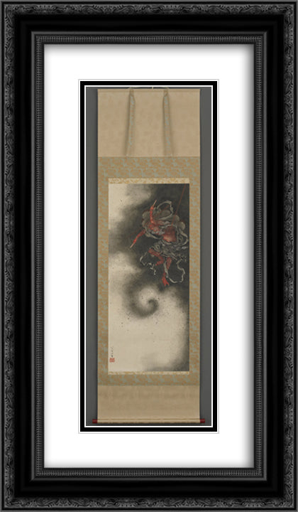 Thunder god, Edo period 14x24 Black Ornate Wood Framed Art Print Poster with Double Matting by Hokusai, Katsushika