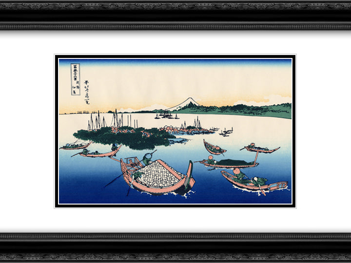Tsukada Island in the Musashi province 24x18 Black Ornate Wood Framed Art Print Poster with Double Matting by Hokusai, Katsushika