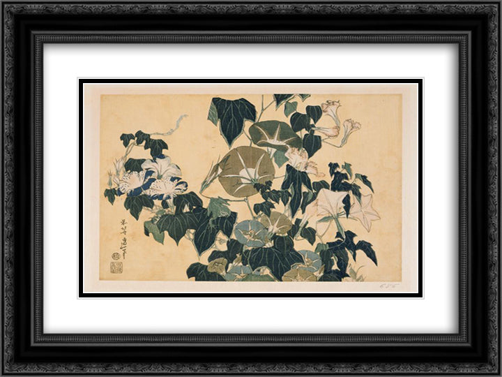Volubilism and Pippin 24x18 Black Ornate Wood Framed Art Print Poster with Double Matting by Hokusai, Katsushika