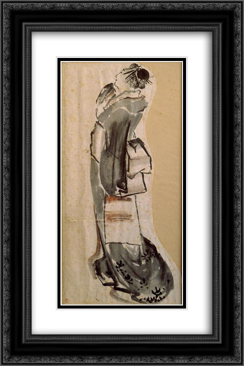 Woman profile 16x24 Black Ornate Wood Framed Art Print Poster with Double Matting by Hokusai, Katsushika