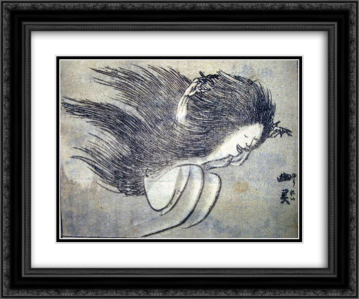 Yurei 24x20 Black Ornate Wood Framed Art Print Poster with Double Matting by Hokusai, Katsushika