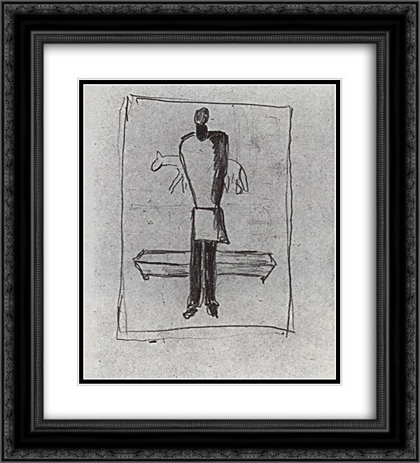 A man, a coffin, horse 20x22 Black Ornate Wood Framed Art Print Poster with Double Matting by Malevich, Kazimir