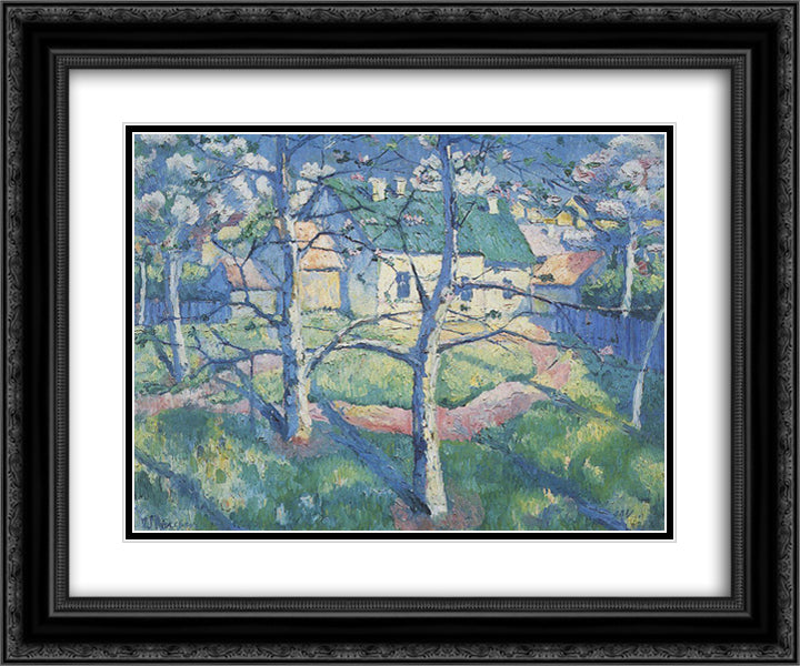 Apple Trees in Blossom 24x20 Black Ornate Wood Framed Art Print Poster with Double Matting by Malevich, Kazimir