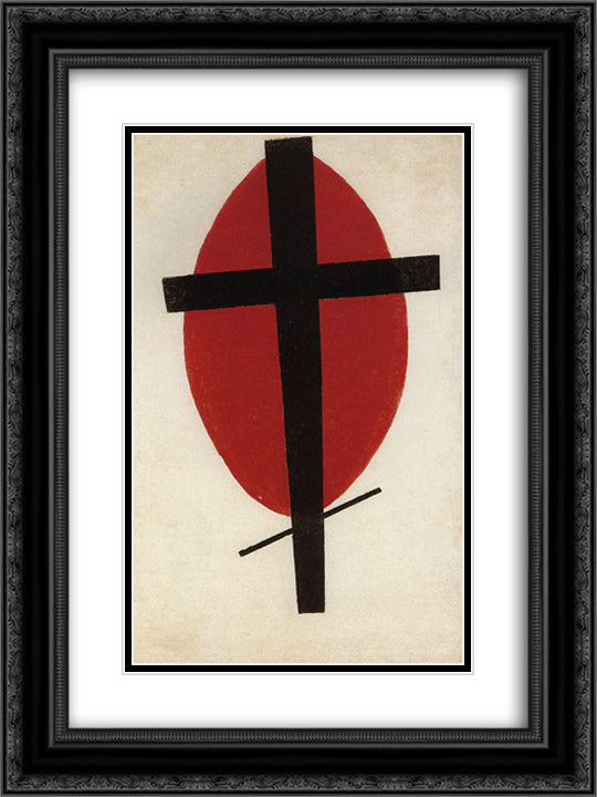 Black cross on a red oval 18x24 Black Ornate Wood Framed Art Print Poster with Double Matting by Malevich, Kazimir