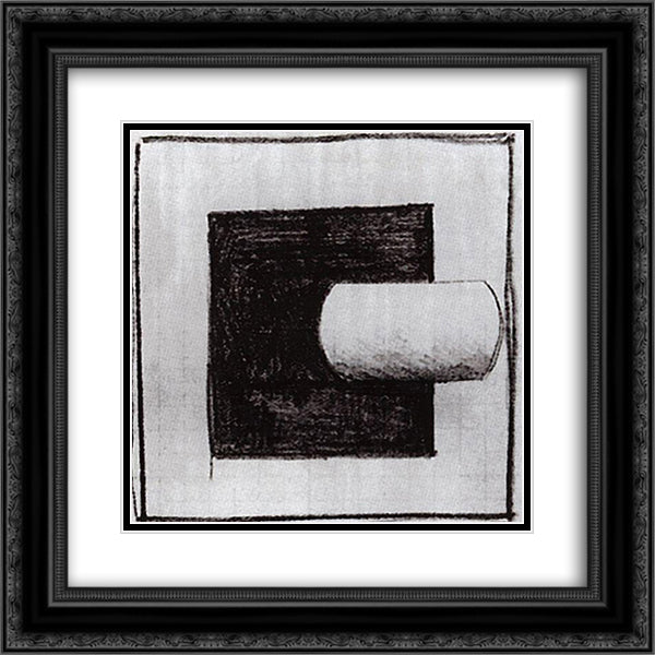 Black square and a white tube-shaped 20x20 Black Ornate Wood Framed Art Print Poster with Double Matting by Malevich, Kazimir