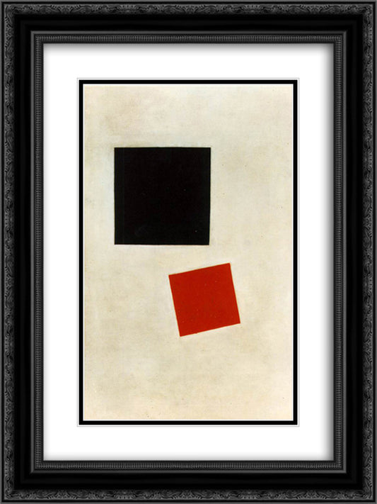 Black Square and Red Square 18x24 Black Ornate Wood Framed Art Print Poster with Double Matting by Malevich, Kazimir