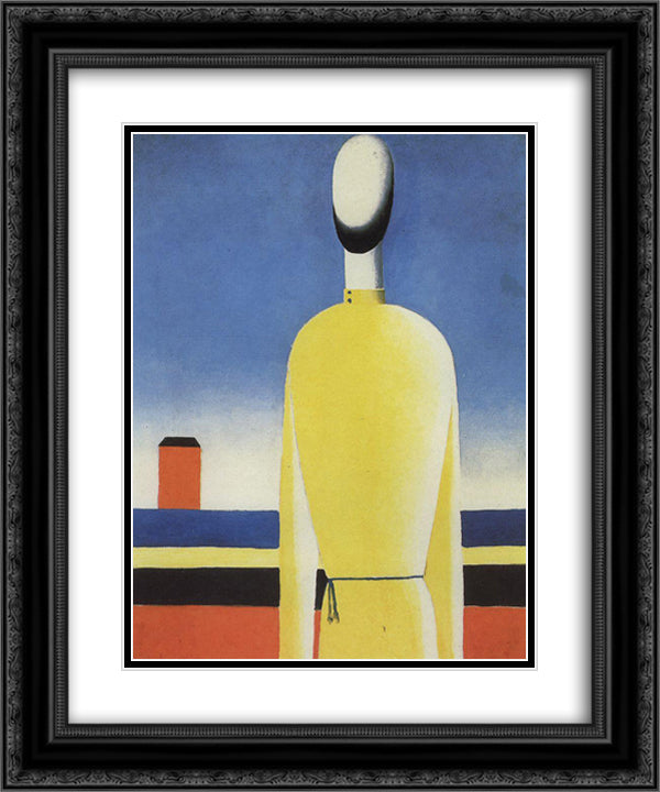 Complex Presentiment Half-Figure in a Yellow Shirt 20x24 Black Ornate Wood Framed Art Print Poster with Double Matting by Malevich, Kazimir