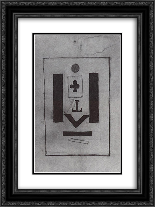 Composition 18x24 Black Ornate Wood Framed Art Print Poster with Double Matting by Malevich, Kazimir