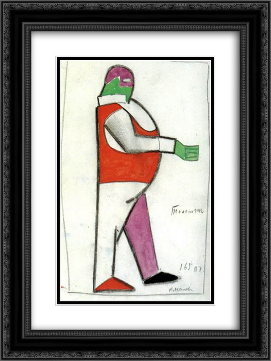 Costume for Victory over the Sun. Fatso 18x24 Black Ornate Wood Framed Art Print Poster with Double Matting by Malevich, Kazimir
