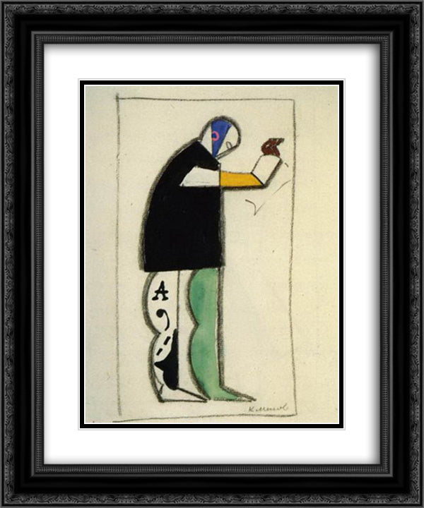 Costume for Victory over the Sun. Reader 20x24 Black Ornate Wood Framed Art Print Poster with Double Matting by Malevich, Kazimir