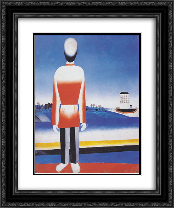 Man in Suprematic Landscape 20x24 Black Ornate Wood Framed Art Print Poster with Double Matting by Malevich, Kazimir