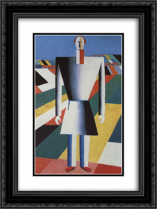 Peasant in the Fields 18x24 Black Ornate Wood Framed Art Print Poster with Double Matting by Malevich, Kazimir