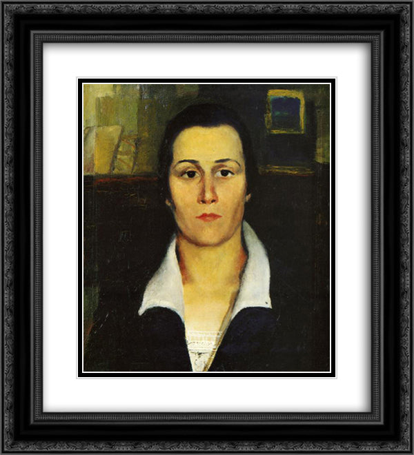 Portrait of a Woman 20x22 Black Ornate Wood Framed Art Print Poster with Double Matting by Malevich, Kazimir