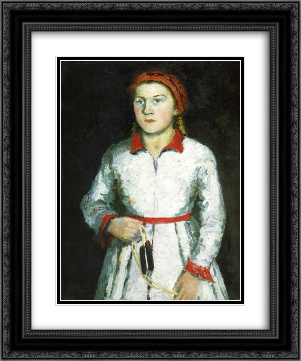 Portrait of Artist s Daughter 20x24 Black Ornate Wood Framed Art Print Poster with Double Matting by Malevich, Kazimir