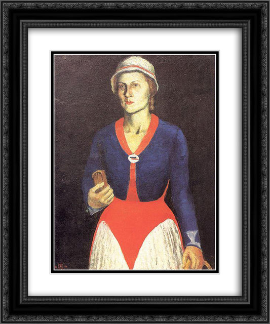 Portrait of the Artist's Wife 20x24 Black Ornate Wood Framed Art Print Poster with Double Matting by Malevich, Kazimir