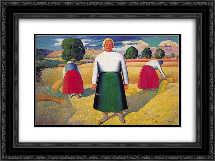 Reapers 24x18 Black Ornate Wood Framed Art Print Poster with Double Matting by Malevich, Kazimir