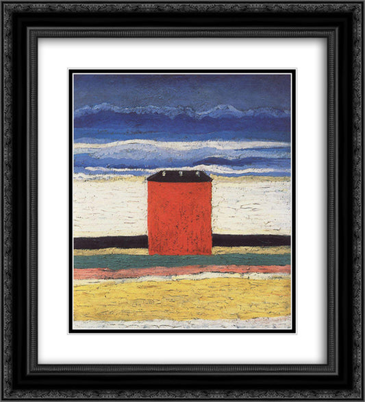 Red House 20x22 Black Ornate Wood Framed Art Print Poster with Double Matting by Malevich, Kazimir