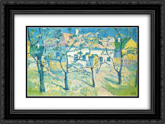 Spring Garden in Blossom 24x18 Black Ornate Wood Framed Art Print Poster with Double Matting by Malevich, Kazimir