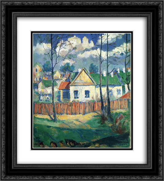 Spring Landscape with a Cottage 20x22 Black Ornate Wood Framed Art Print Poster with Double Matting by Malevich, Kazimir