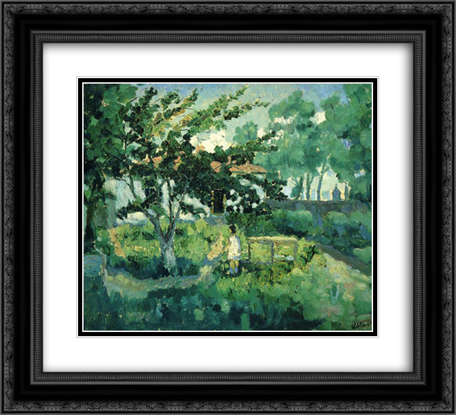 Summer Landscape 22x20 Black Ornate Wood Framed Art Print Poster with Double Matting by Malevich, Kazimir