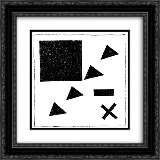 Suprematic group using the triangle 20x20 Black Ornate Wood Framed Art Print Poster with Double Matting by Malevich, Kazimir