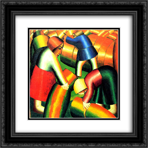 Taking in the Harvest 20x20 Black Ornate Wood Framed Art Print Poster with Double Matting by Malevich, Kazimir