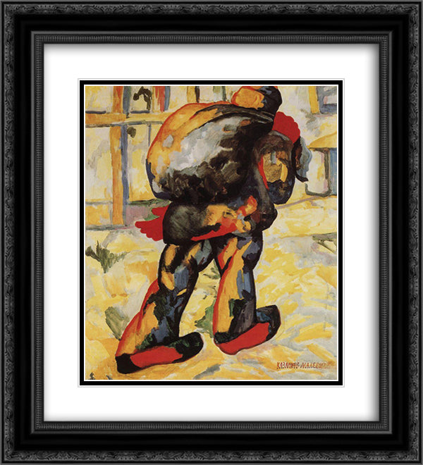 The man with the bag 20x22 Black Ornate Wood Framed Art Print Poster with Double Matting by Malevich, Kazimir